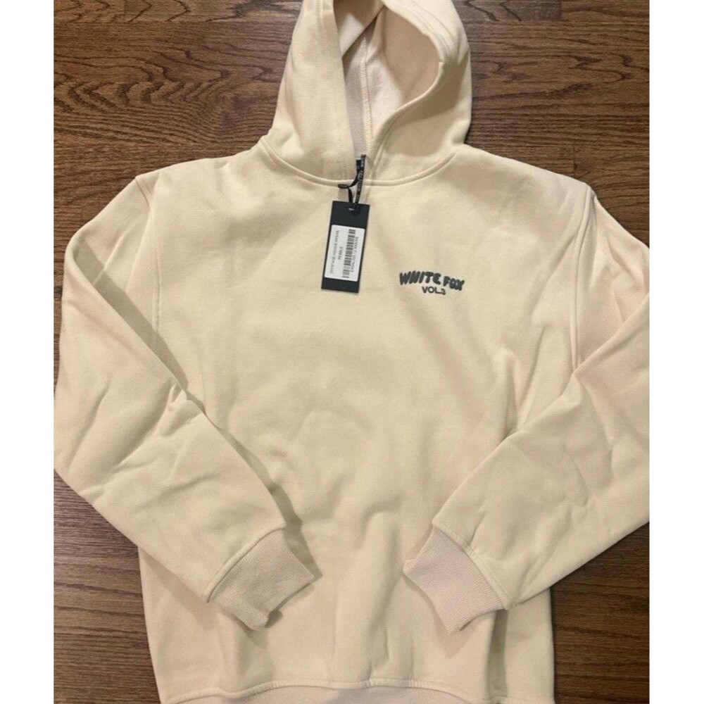 White Fox Pebble Cream Pullover Hoodie Crew Neck Logo Women's XXS/XS Long Sleeve